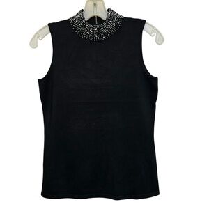 Premise Black Tank Top with Embellished Collar